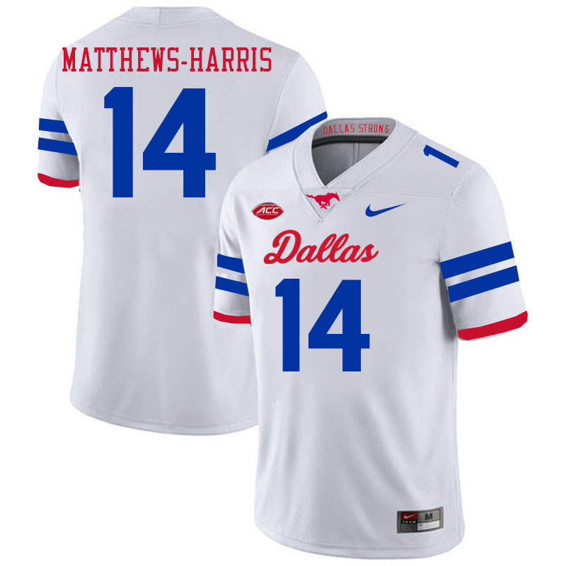 SMU Mustangs #14 Nolan Matthews-Harris College Football Jerseys Stitched Sale-Alternate White
